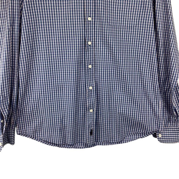 Johnnie-O Mens Blue Checkered Button-Down Shirt Large 100% Long Sleeve - Picture 4 of 10
